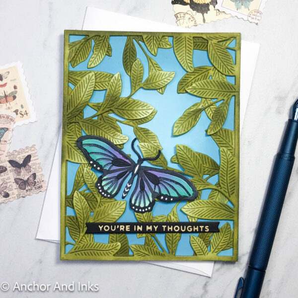 butterfly and leaves thinking of you card