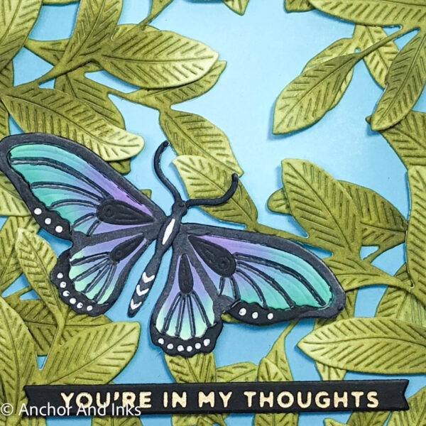 butterfly and leaves thinking of you card up close
