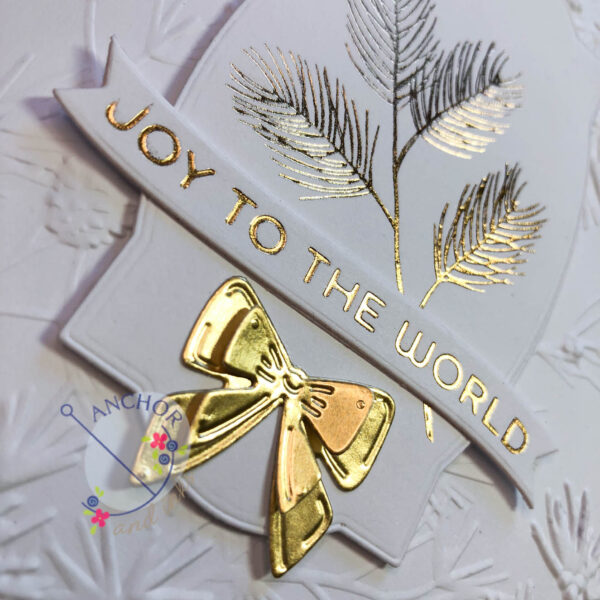 gold foil pine bough holiday card up close