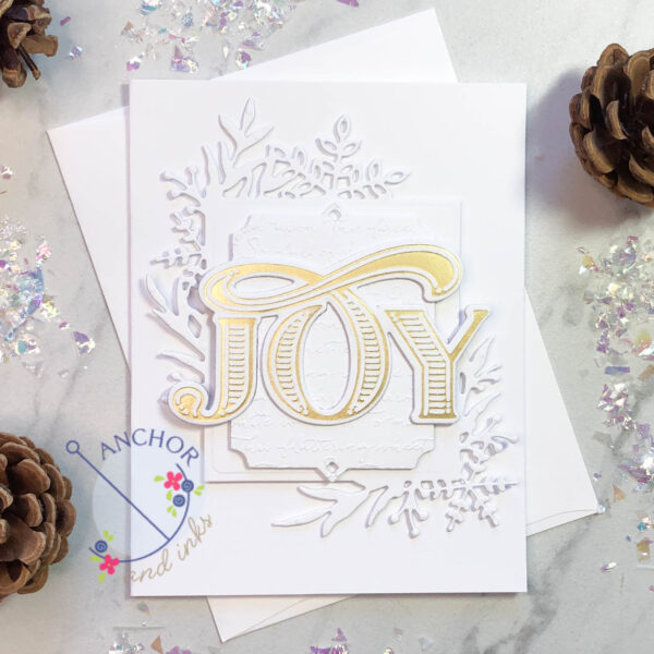 joy gold foiled holiday card