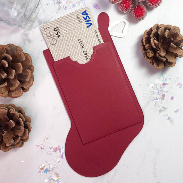 red stocking gift card holder back