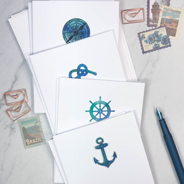 nautical themed stationery set anchor rope compass ships wheel