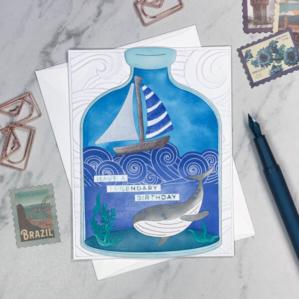 Ship in a bottle birthday card