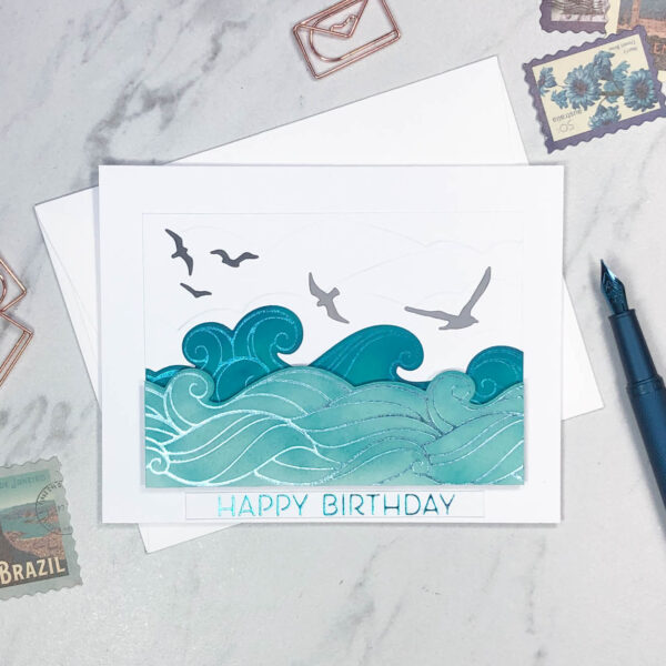 waves and seagulls birthday card