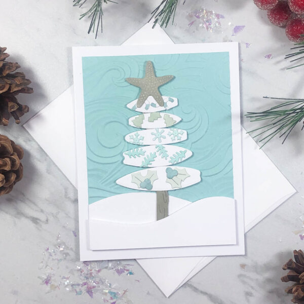 surf board christmas tree card