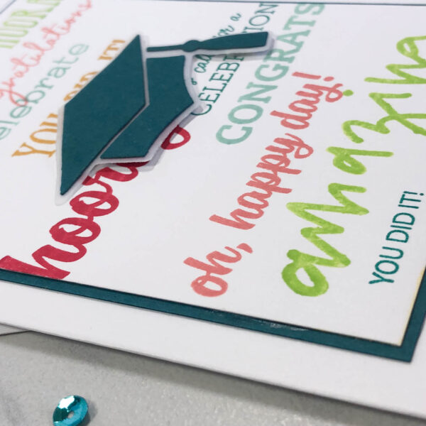 words of celebration graduation card side view